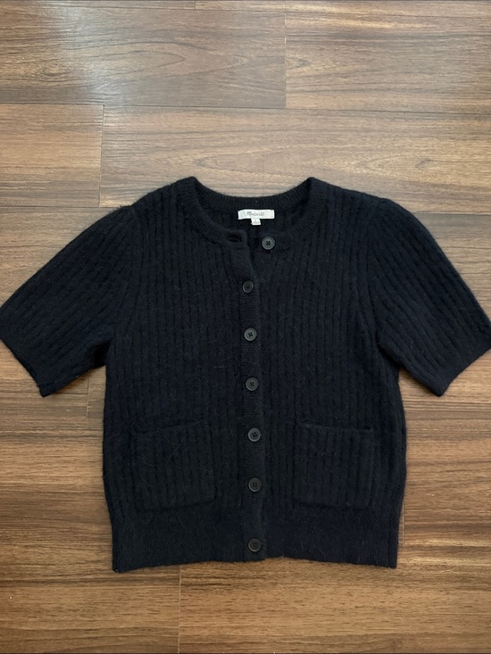 Madewell Sweaters - Madewell Black Short Sleeve Ribbed Button Cardigan